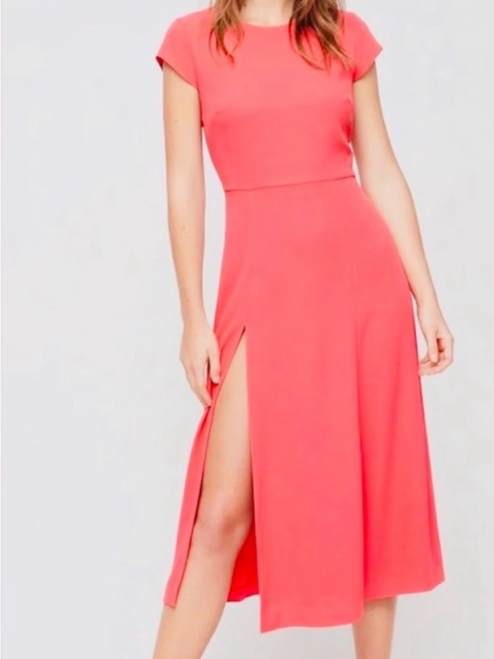 Babaton Pink Fresco Hamptons Midi Dress with Side Slit